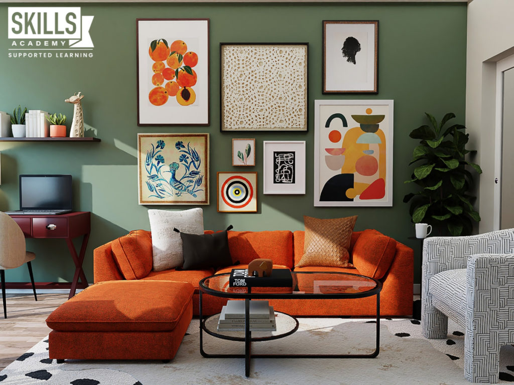A living room furnished by an interior decorator. Enhance your creativity with our Interior Decorating Courses.