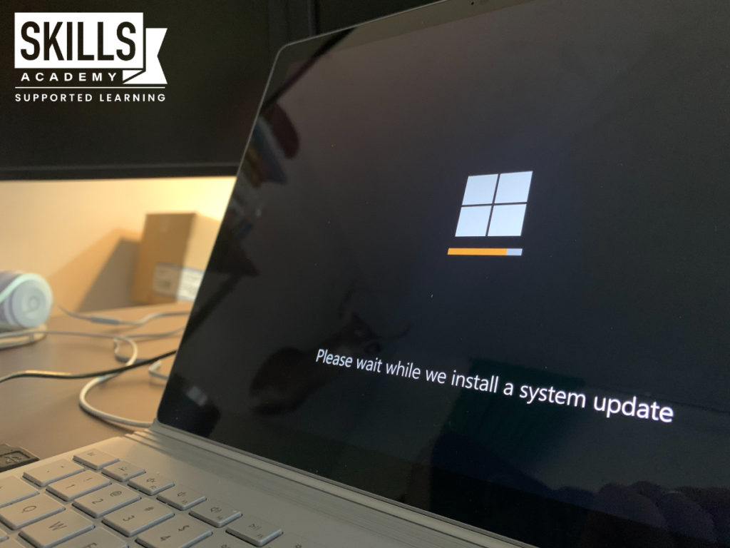 A Windows computer in the process of updating. Study our MTA Fundamentals Courses now