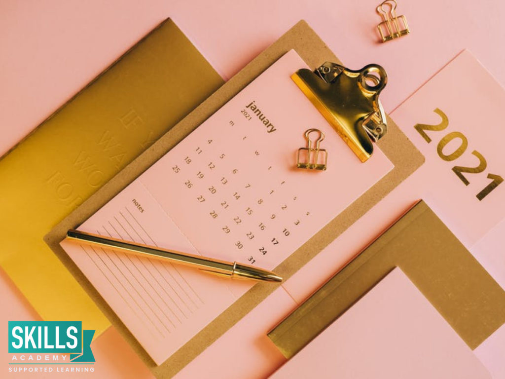 A calendar of 2021. Use this to write our your career goals for the year. Find out how to set career goals in 2021 right here!