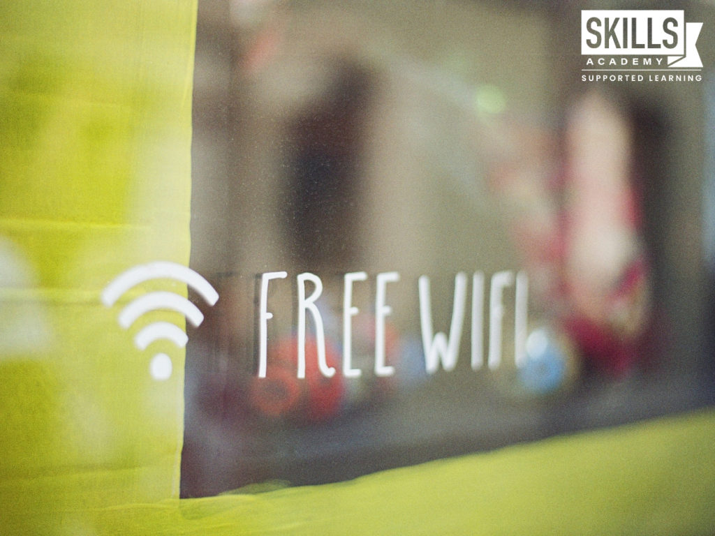 Free wi-fi sign on a window. Find out How to Study Through Distance Learning Without Technology right here.